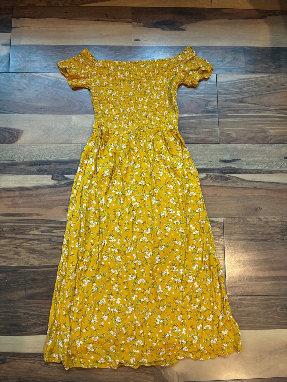 Old Navy Yellow Floral Smocked Midi Dress
